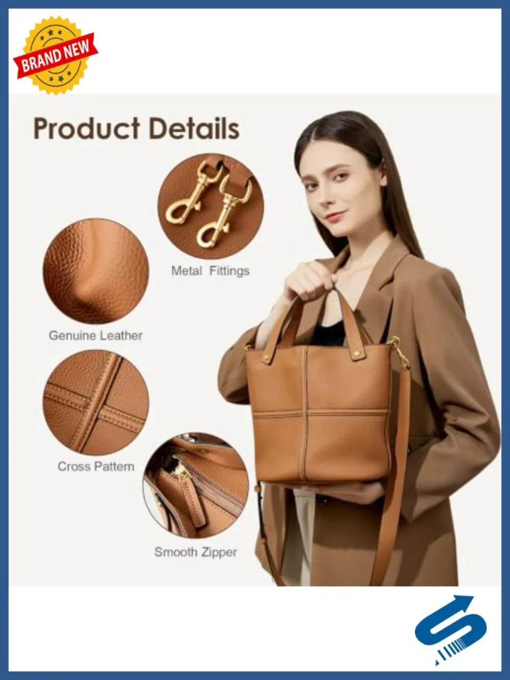 Leather Bucket Crossbody Bag for Women - Adjustable Strap, Top Handle